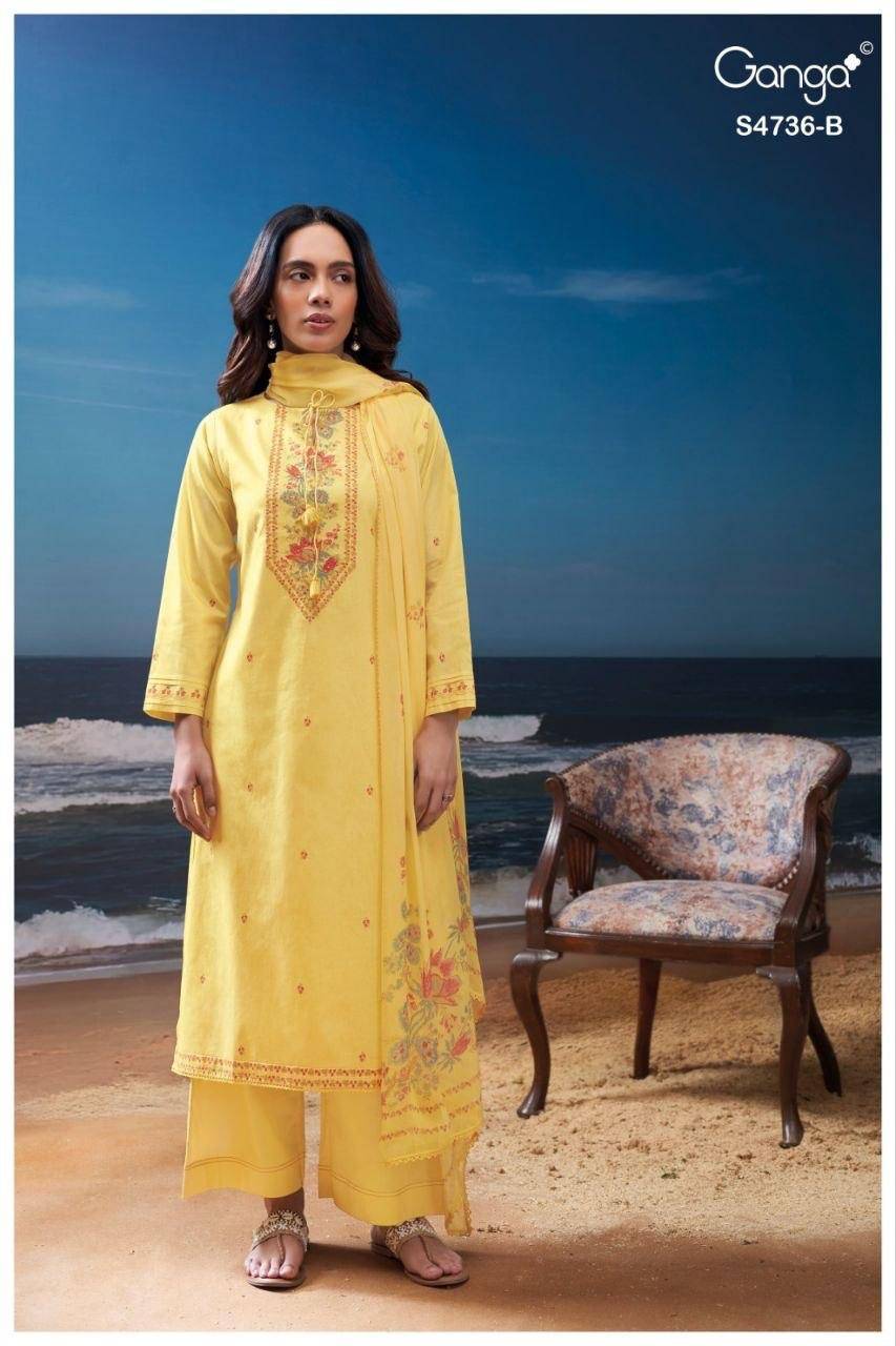 ALYARA 4736 By GANGA 4736 A TO 4736 D Beautiful Festive Suits Stylish Colorful Fancy Casual Wear & Ethnic Wear PREMIUM COTTON Dresses At Wholesale Price